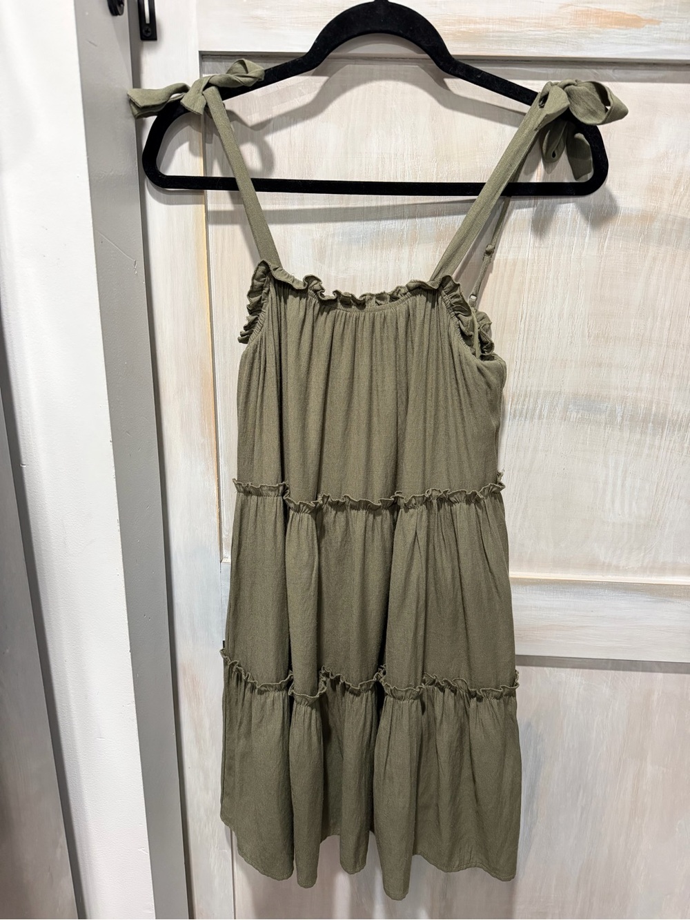 Altar'd State Olive Tie-Strap Tiered Mini Dress - Picture 3 of 5
